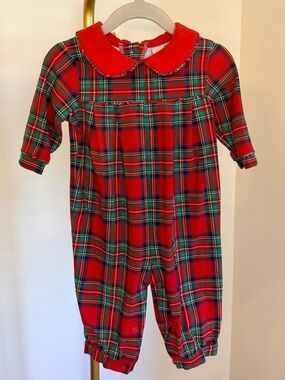 Smocked Threads by Cecil & Lou Red Plaid Holiday One-Piece with Peter Pan Collar